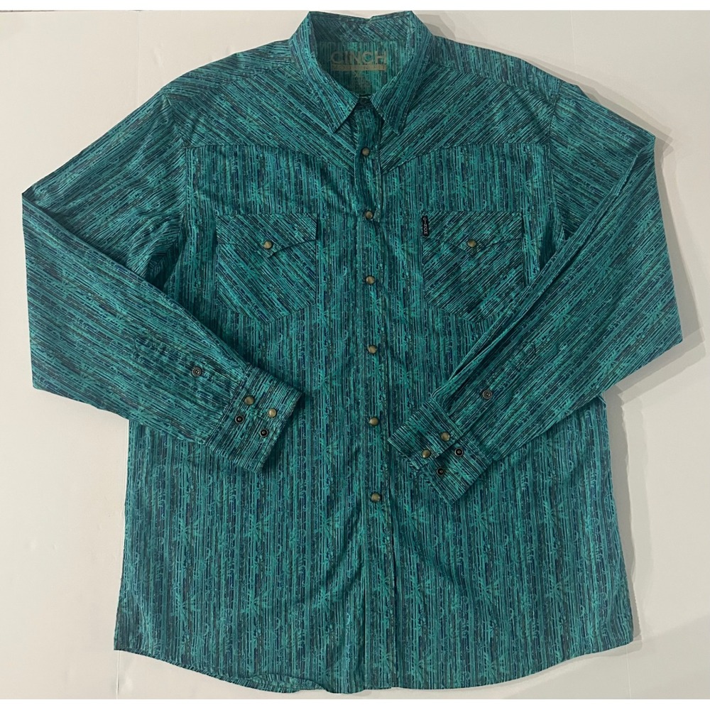 Cinch Modern Fit Mens XL Western Snap Shirt Teal Blue Abstract Stripe MTW1311012
